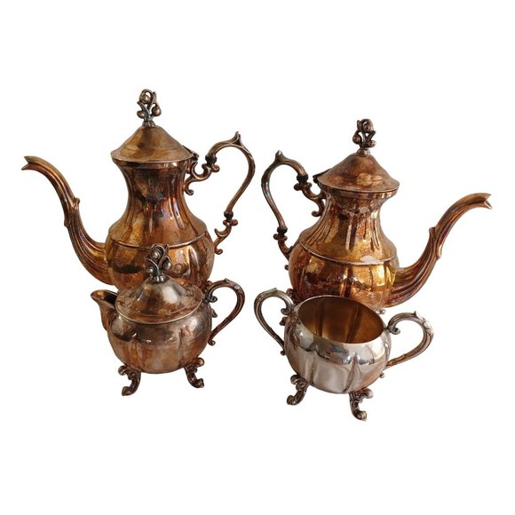 English Silver Mfg Corp USA 4 Pc Coffee Tea Set 2 Pots Sugar Creamer Silverplate - Picture 10 of 12